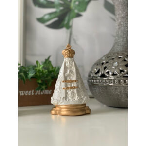 imagem nossa senhora aparecida baby infantil 15cm branco perolado decorada dourado gesso