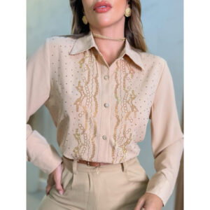 Camisa manga longa feminina na frente com detalhe modas JN3240