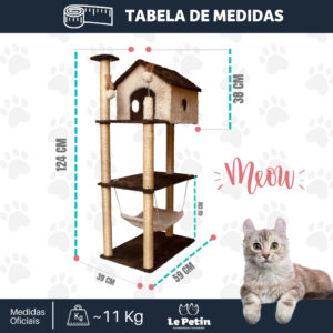 Arranhador Gato Casa Três Andares com Rede e Brinquedo Exclusivo