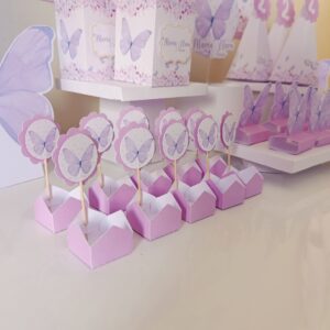 Kit Festa Jardim das Borboletas Lilás Personalizado | Só um Bolinho | Mesversário | Festa na Escola