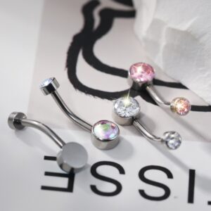 Piercing Umbigo Banana Titânio 2 Pedras Zircônia umbigo