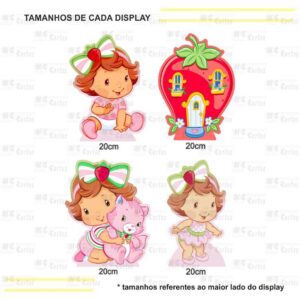 Kit Festa 4 Display de 20cm Totens para Decoração de Festa Moranguinho Baby em MDF Cortado a Laser