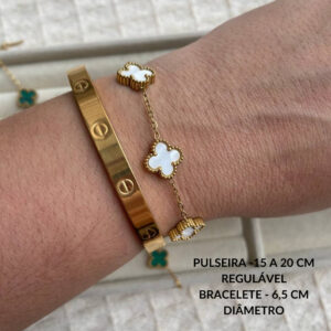 Kit Conjunto Bracelete Pulseira Trevo Virgínia Aço Inoxidável