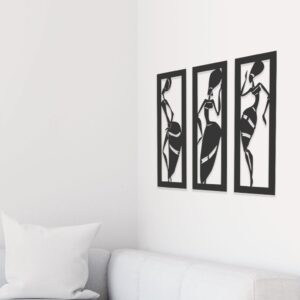 Quadro Decorativo Mulheres Africanas MDF Vazado de 3mm Preto Fosco