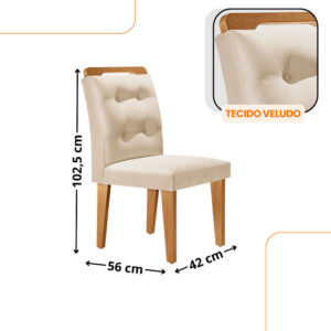 Sala de Jantar Mesa 90cm Olímpia em MDF com Vidro Canto Copo 4 Cadeiras Carol Moderna Mobília