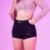 Shorts Jeans Preto Feminino Cintura Alta, Desfiado Hot Pants