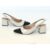 Sapato Feminino Scarpin Salto Bloco Bico Fino Preto Traseiro Aberto Salto Off White