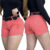 Short Bermuda Jeans Salmão Com Cinto Lycra Feminino Com Elastano Alta Rasgado Levanta Bumbum Cos Alt