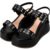 Sandália Feminina Lumiss Fivela Ilhós Anabela Plataforma Confortável Preto