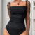 【Premium】Body feminino com renda e gola quadrada com pérolas BR027
