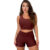Kit 2 conjuntos de academia marrom modinha feminino short e calça + 2 top com ombro a mostra