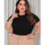 Blusa manga curta Ribana plus size Casual Moderna Gringa Básico Canelado Manguinha Tamnho Grande P005