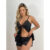 Pijama Trio Renda Camisola Aberta Short Aberto na Lateral Com Calcinha Fio Dental